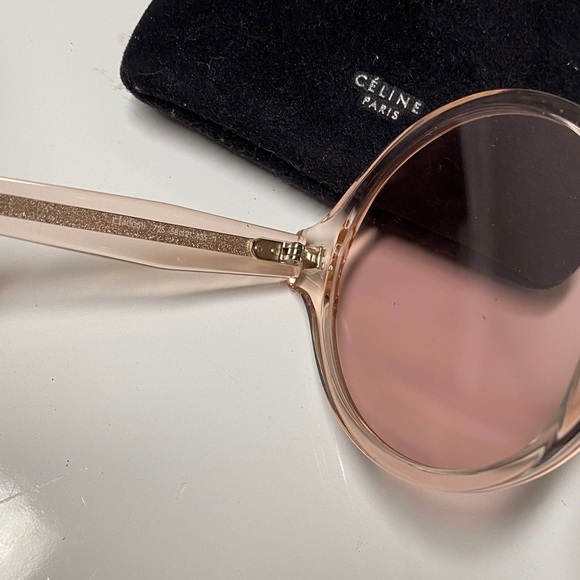 Celine Made in Italy Oversized Round Pink On Pink Sunglasses Gold Logo Inset - Picture 6 of 16